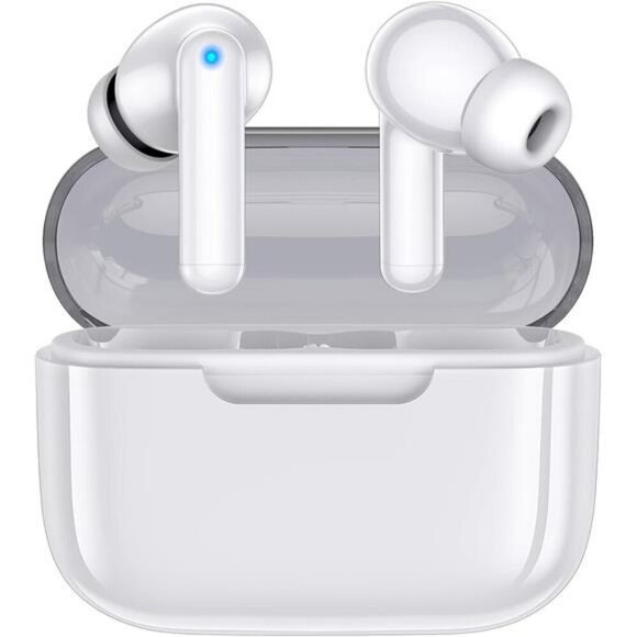Wireless Bluetooth Earbuds White Deep Bass Mic Noise Canceling Workout Headphone - Picture 1 of 7